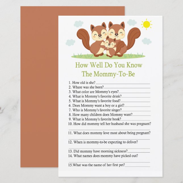 Sleepy fox How well do you know baby shower game (Front/Back)