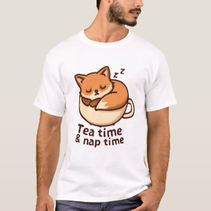 Sleepy Fox in Teacup – Cozy Animal Art T-Shirt