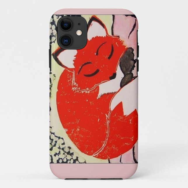 Sleepy Fox iPhone 5/5s Case with Soft Pink Border (Back)