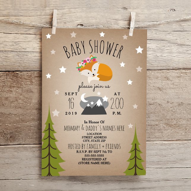 Sleepy Fox Mountains Girl Baby Shower Invitation (Creator Uploaded)