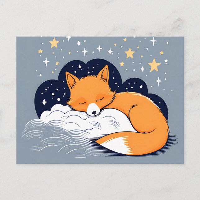 Sleepy Fox Starry Night Postcard (Front)