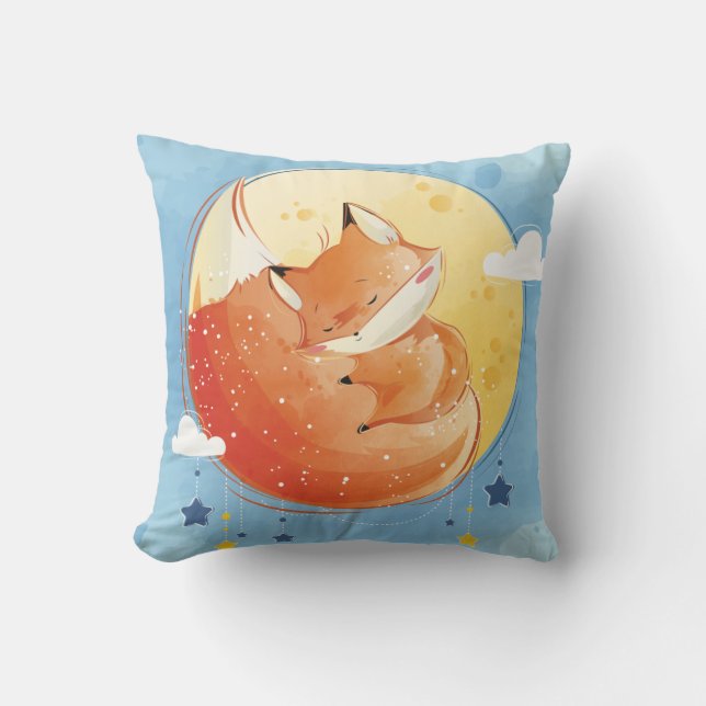 Sleepy Fox Throw Pillow (Front)