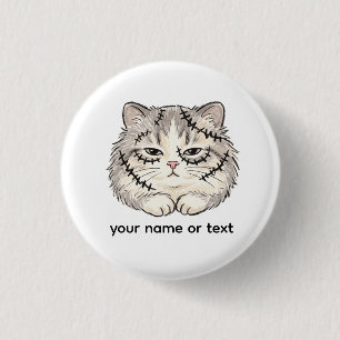 Sleepy Frankenstein Stitched Cat Halloween Coloure 1 Inch Round Button