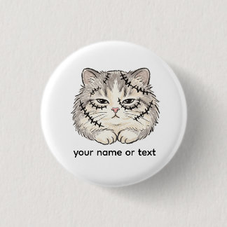 Sleepy Frankenstein Stitched Cat Halloween Coloure 1 Inch Round Button