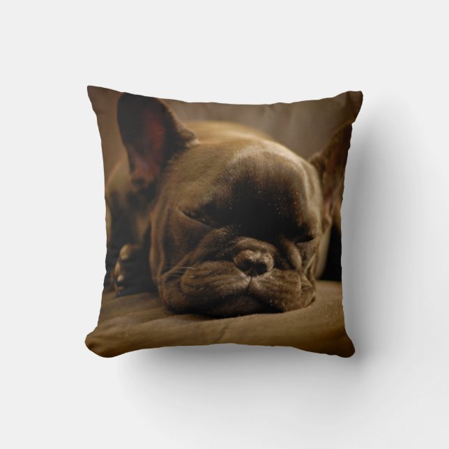 Sleepy French Bulldog Throw Pillow (Front)