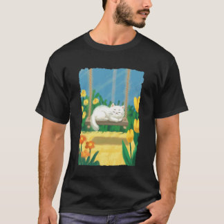 Sleepy Garden Cat Peaceful Floral Spring Vibe Cozy T-Shirt