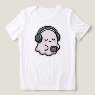 Sleepy Ghost With Coffee – Kawaii | WHITE ONLY Tri-Blend Shirt