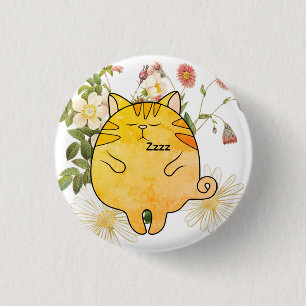 Sleepy Ginger Cat 1 Inch Round Button
