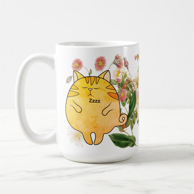Sleepy Ginger Cat Coffee Mug (Left)