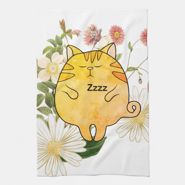 Sleepy Ginger Cat Kitchen Towel (Vertical)