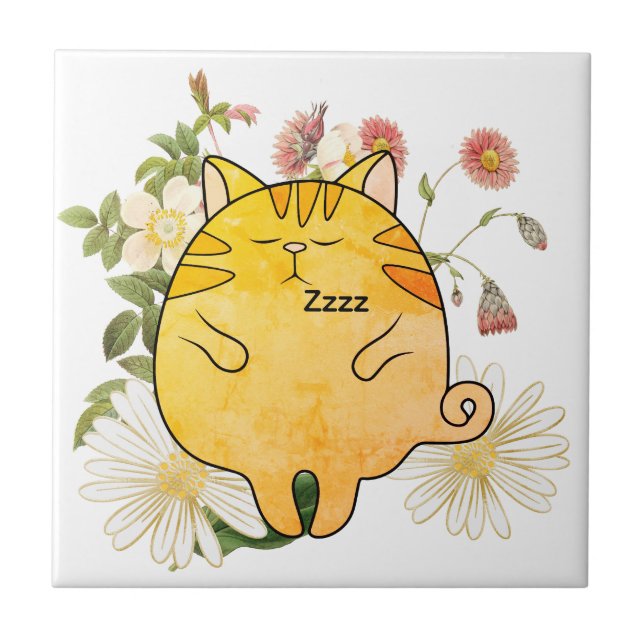 Sleepy Ginger Cat Tile (Front)