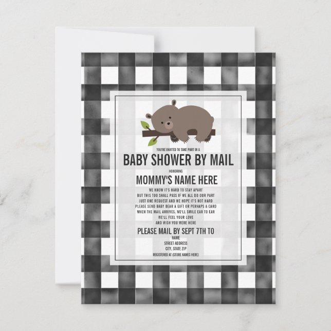 Sleepy Gingham Bear Baby Shower By Mail Invitation (Front)