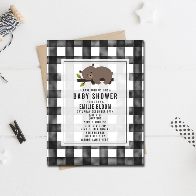 Sleepy Gingham Bear Baby Shower Invitation (Creator Uploaded)