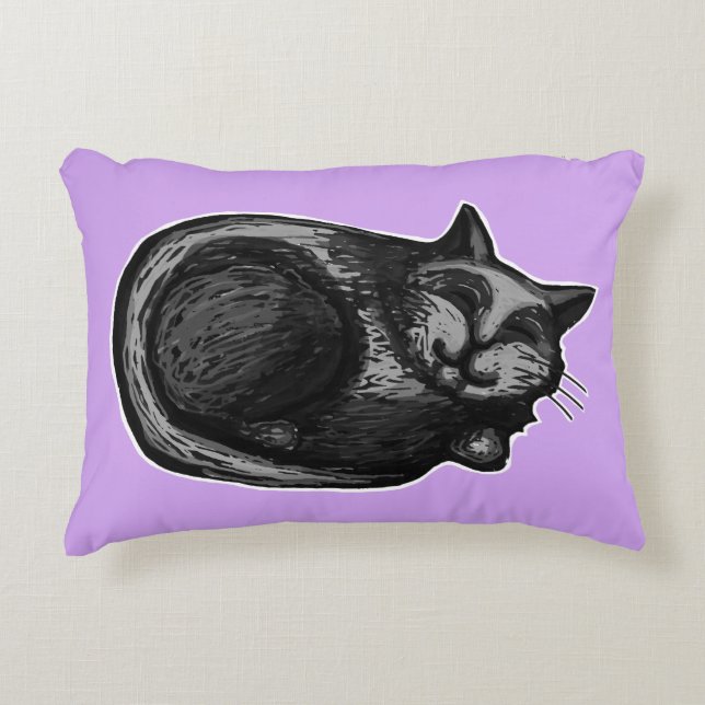 Sleepy Grey Cat Lavender Accent Pillow (Front)