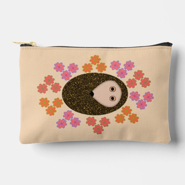 Sleepy Hedgehog and Flowers Accessory Pouch (Front)