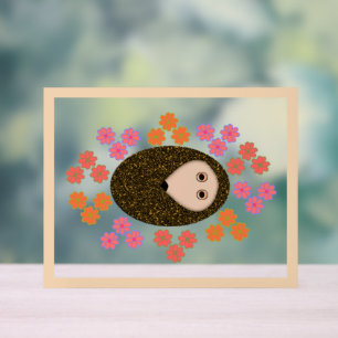 Sleepy Hedgehog and Flowers Acrylic Sign