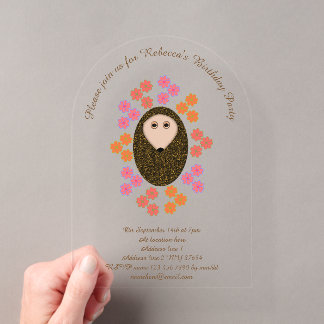 Sleepy Hedgehog and Flowers Birthday Party Acrylic Invitations