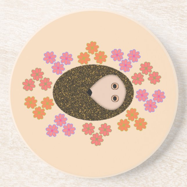 Sleepy Hedgehog and Flowers Coasters (Front)
