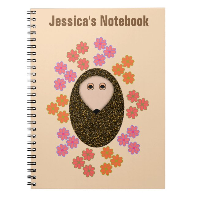 Sleepy Hedgehog and Flowers Customizable Notebook (Front)