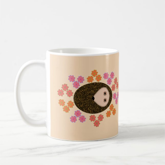 Sleepy Hedgehog and Flowers Mug (Left)