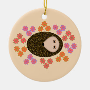 Sleepy Hedgehog and Flowers Ornament