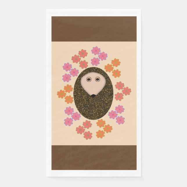 Sleepy Hedgehog and Flowers Paper Napkins (Front)