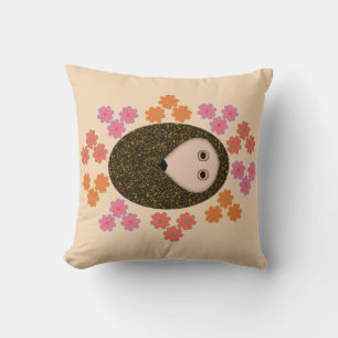 Sleepy Hedgehog and Flowers Pillow