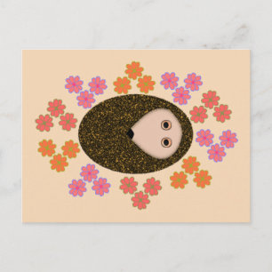 Sleepy Hedgehog and Flowers Postcard