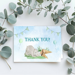Sleepy Hippo Birthday Party Thank You Card