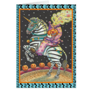 SLEEPY HOLLOW CIRCUS CLOWN, ZEBRA GREETING CARD Bl