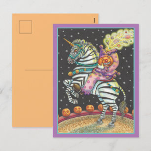 SLEEPY HOLLOW CIRCUS CLOWN, ZEBRA Halloween Holiday Postcard