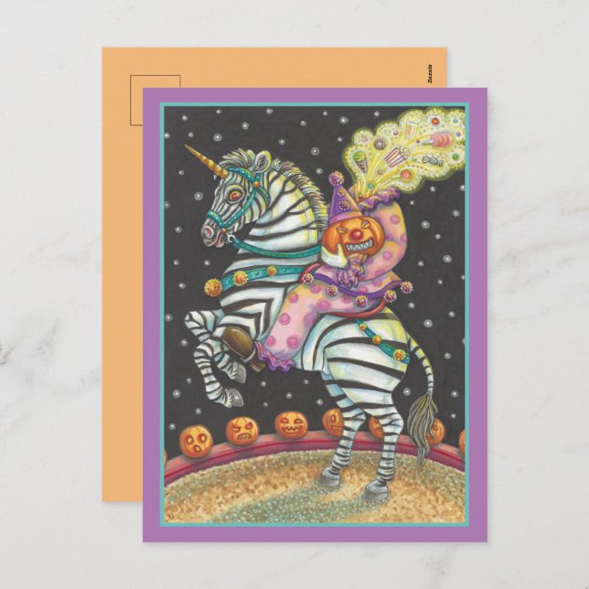 SLEEPY HOLLOW CIRCUS CLOWN, ZEBRA Halloween Holiday Postcard (Front/Back)