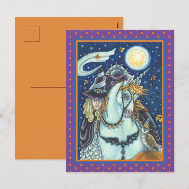 SLEEPY HOLLOW, HEADLESS GOTHIC WITCH, UNICORN, OWL HOLIDAY POSTCARD (Front/Back)