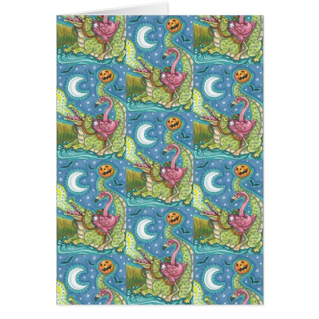 SLEEPY HOLLOW PINK FLAMINGO & CROC HALLOWEEN CARD (Front)