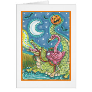 SLEEPY HOLLOW PINK FLAMINGO & CROCODILE CARD Blank