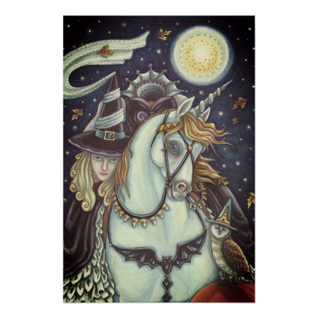 SLEEPY HOLLOW WITCH UNICORN OWL, HALLOWEEN FANTASY POSTER (Front)