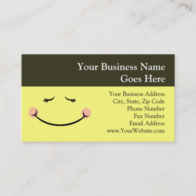 Sleepy Kawaii Happy Face Business Card (Front)