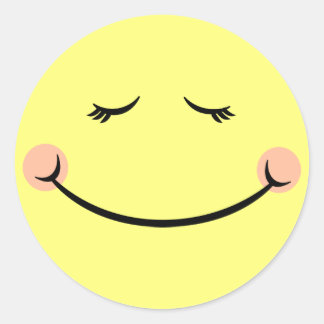 Sleepy Kawaii Happy Face Classic Round Sticker