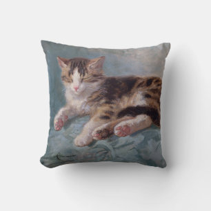 Sleepy Kitten by Henriette Ronner-Knip Throw Pillow