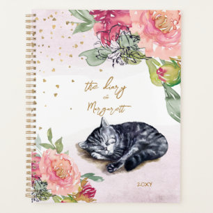 Sleepy Kitten Illustration Flower Diary Daily Girl