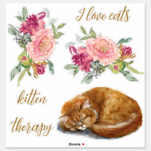 Sleepy Kitten Illustration Girl Orange Cat Lover