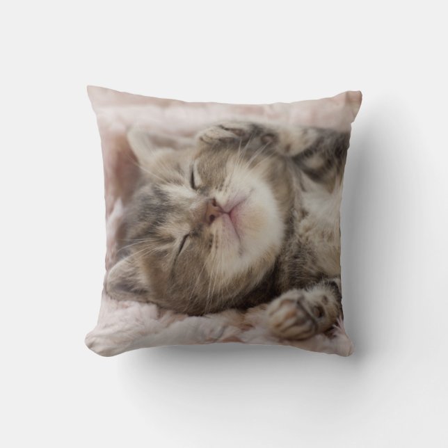Sleepy Kitten Throw Pillow (Front)