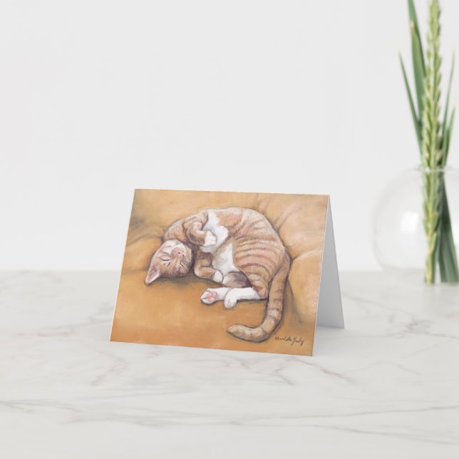 Sleepy Kitty Cat Art Note Card (Front)