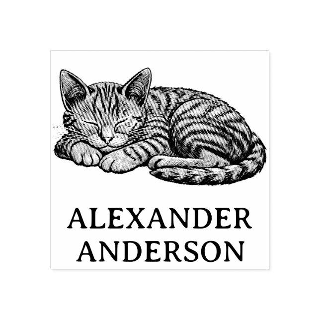 Sleepy Kitty Personalize Rubber Stamp (Imprint)