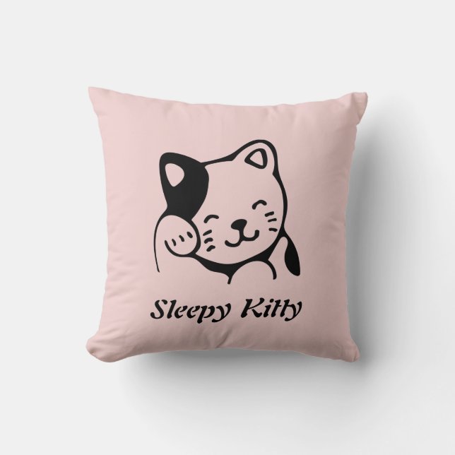 Sleepy Kitty Throw Pillow (Front)