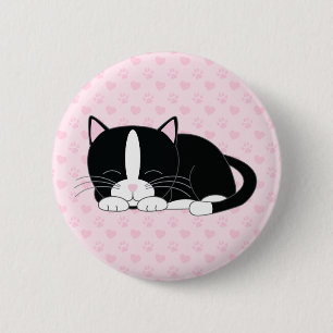 Sleepy Kitty {Tuxedo} 2 Inch Round Button