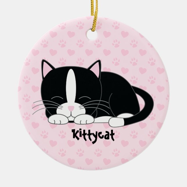 Sleepy Kitty {Tuxedo Cat} Custom Ornaments (Front)
