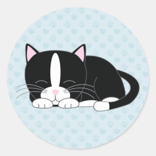 Sleepy Kitty {Tuxedo} Classic Round Sticker