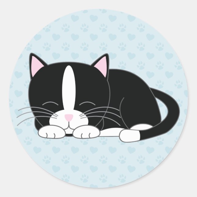 Sleepy Kitty {Tuxedo} Classic Round Sticker (Front)