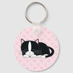 Sleepy Kitty {Tuxedo} Keychain